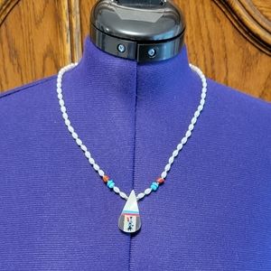 ❣️HP❣️VTG Native American 2 pc gemstone dancer inlay bead necklace & bracelet.